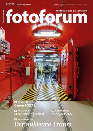 fotoforum Magazin. Fotozeitschrift. Cover Ausgabe 5/2020. Reaktor, Kraftwerk Fukushima, Atomenergie, Kernenergie. Themen: Der nukleare Traum. Canon EOS R5. Sternenfotografie II. m.objects 9.5