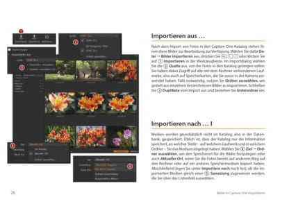 Crashkurs Capture One. Buch Bildbearbeitung fotoforum. Blick ins Buch, Leseprobe. Importieren aus, importieren nach.
